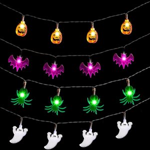 JOYIN Decoraciones de luces de Halloween, juego de 4 tiras de luces a pilas (calabaza murciélago fantasma araña) con temporizador, 4 x 15 pies, 8 JOYIN Decoraciones de luces de Halloween, juego de 4 tiras de luces a pilas (calabaza murciélago fantasma araña) con temporizador, 4 x 15 pies, 8