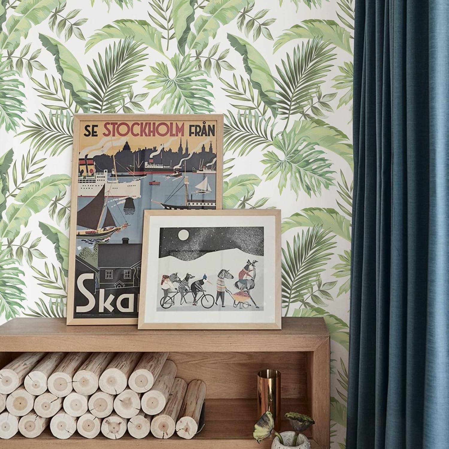 BaoHArtHome Papel tapiz de palmeras tropicales, papel de contacto extraíble, floral, hojas verdes, bohemio, fácil de despegar, autoadhesivo,