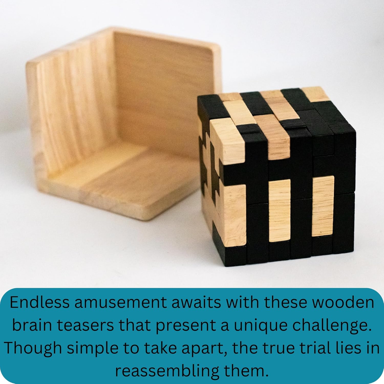 Cubo de rompecabezas de madera para el cerebro accesorios de oficina geniales para escritorio, rompecabezas de bloques y rompecabezas de cubo para