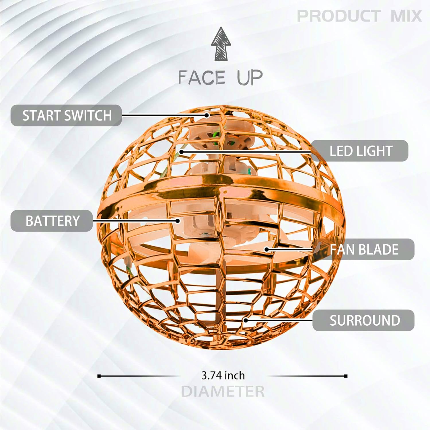 Globo de juguete de bola voladora giratoria de 360 controlado a mano, juguetes de bola de orbe volador, controlador de luces LED mágicas, mini dron,