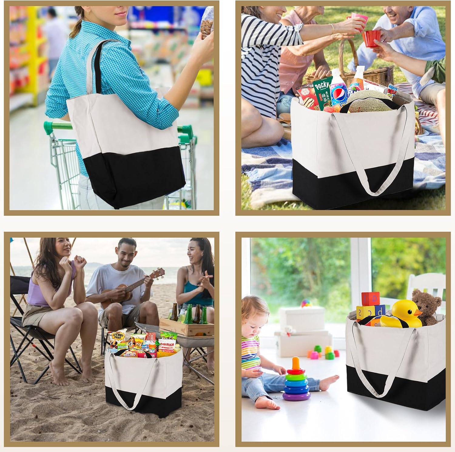 LINICE Bolsas de compras reutilizables para comestibles, plegables y resistentes, con asas