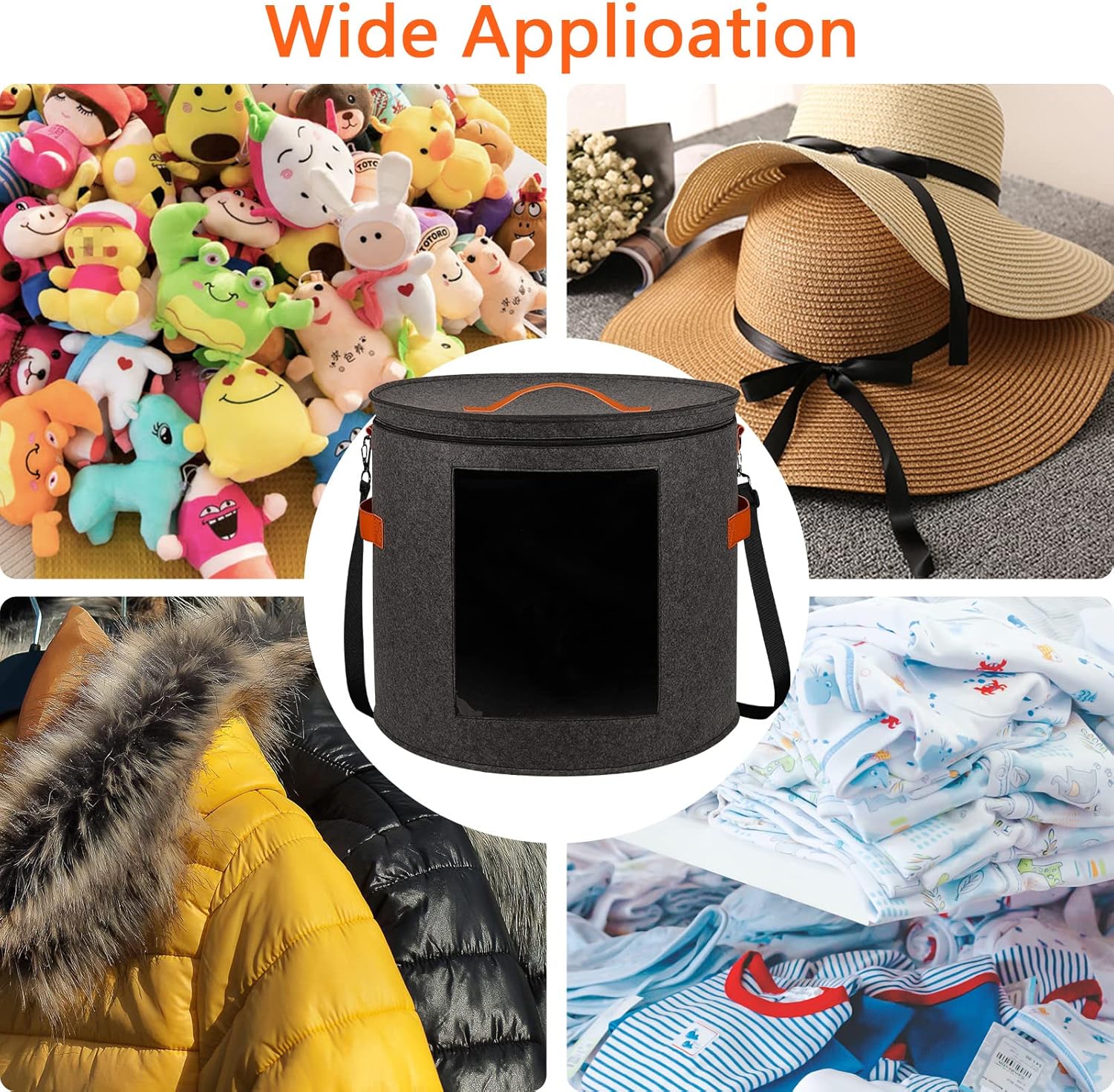Oversized Hat Storage Box for Women & Men19″ D x 17″ H Cowboy Hat Boxes with 1 Wood Hook Felt travel Round Hat Organizer Box with Dustproof Lid