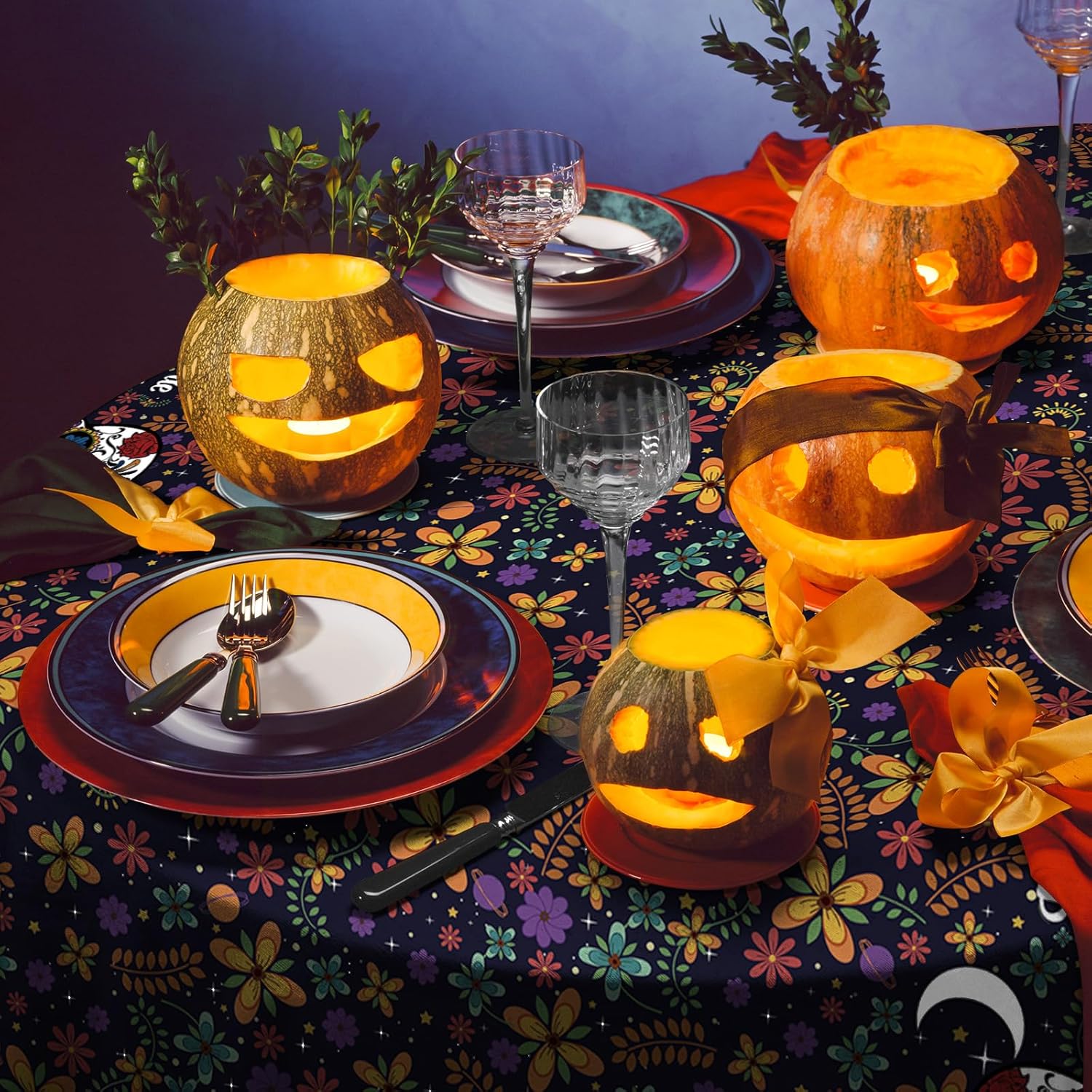 AnyDesign Mantel rectangular con diseño de calavera del Día de los Muertos, estilo mexicano, diseño de calavera de flores coloridas, mantel lavable
