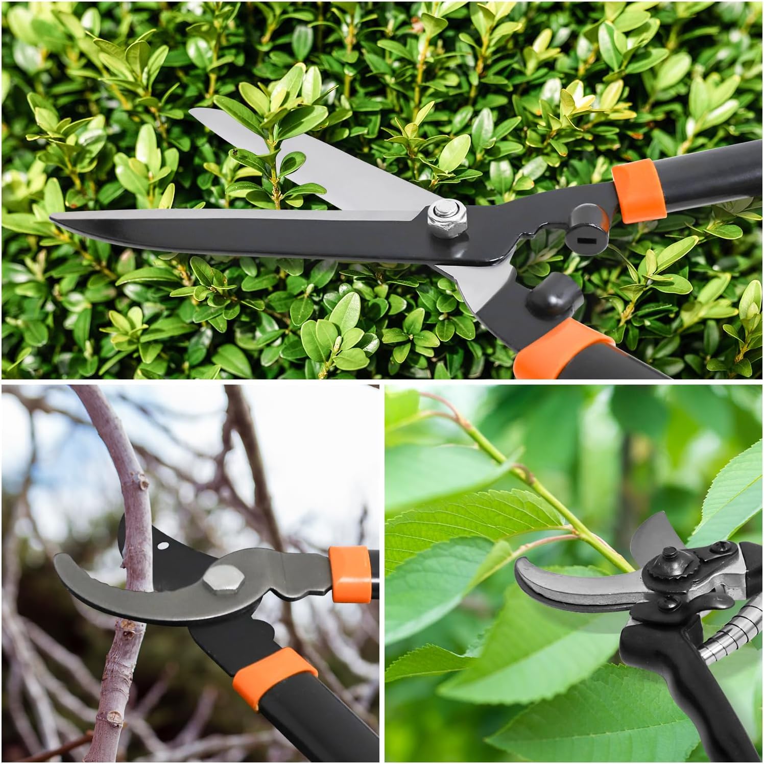 Awnpro Machete, tijeras de seto y tijeras de árbol, juego de 3 tijeras de jardín resistentes con tijeras de árbol de acción compuesta, corta ramas
