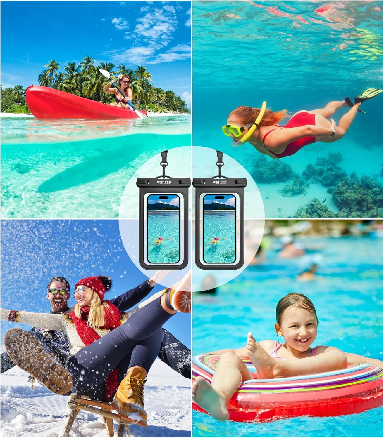WEKEEP Paquete de 2 fundas universales impermeables para teléfono de hasta 8.3 pulgadas, IPX8 para teléfono celular, compatible con iPhone 14, 13,