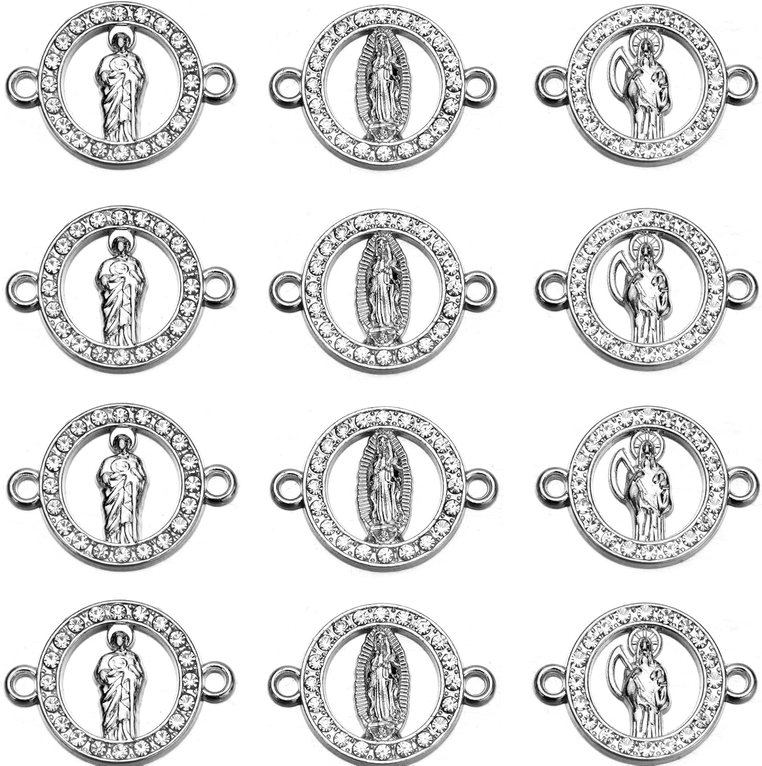 30 cuentas de diamantes de imitación para uso religioso, cruz religiosa, Virgen religiosa, Nuestra Señora de Guadalupe, Rosario, cuentas