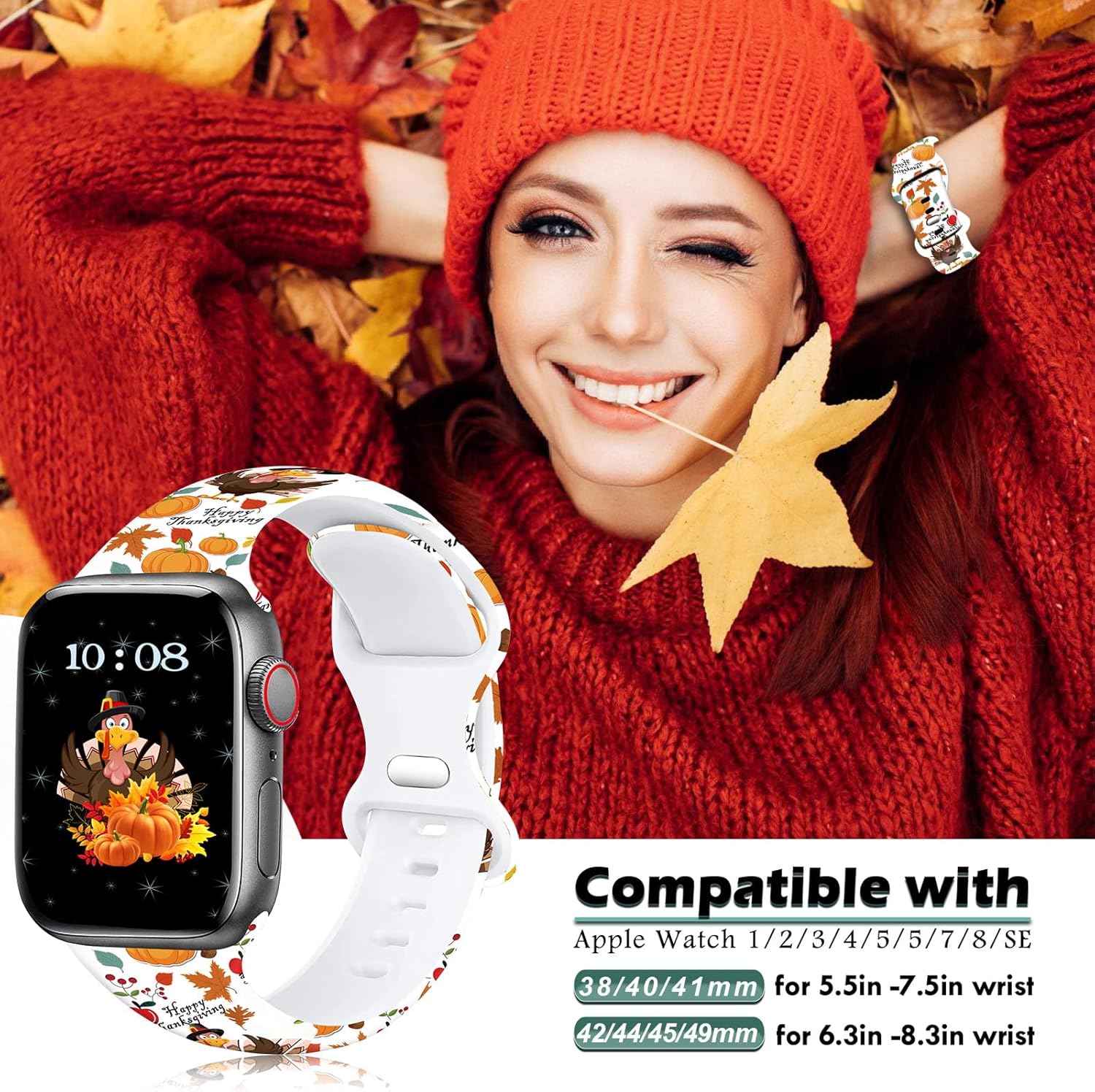 Correa de reloj de Navidad y Halloween para Apple Watch, correa de silicona impresa de repuesto para iWatch 1 2 3 4 5 6 7 8 Ultra 1.496 in 1.575 in