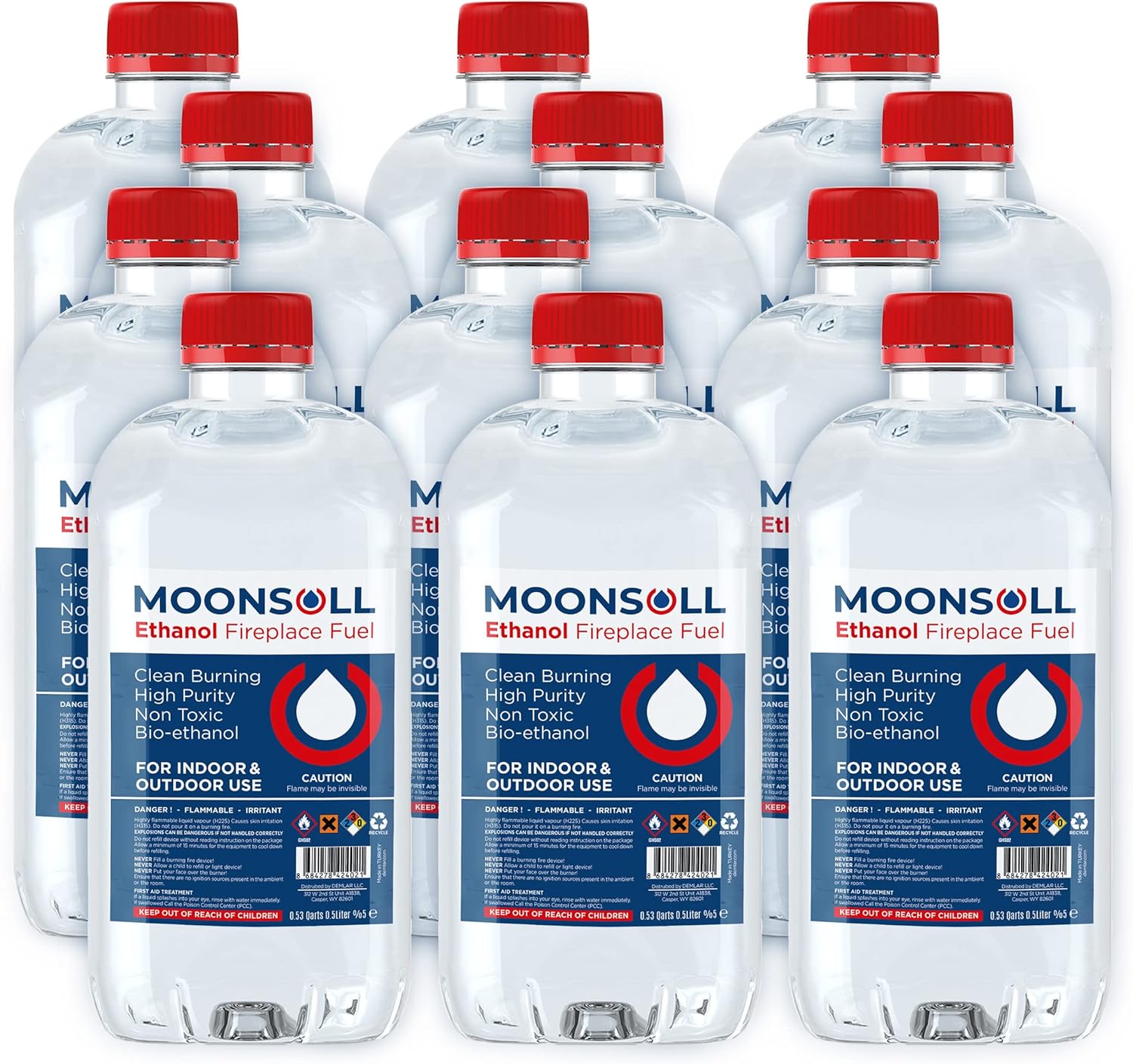 Combustible de bioetanol para fogata de mesa (12 x 0.5 litros), combustión limpia, sin ventilación, combustible de chimenea de etanol, alcohol