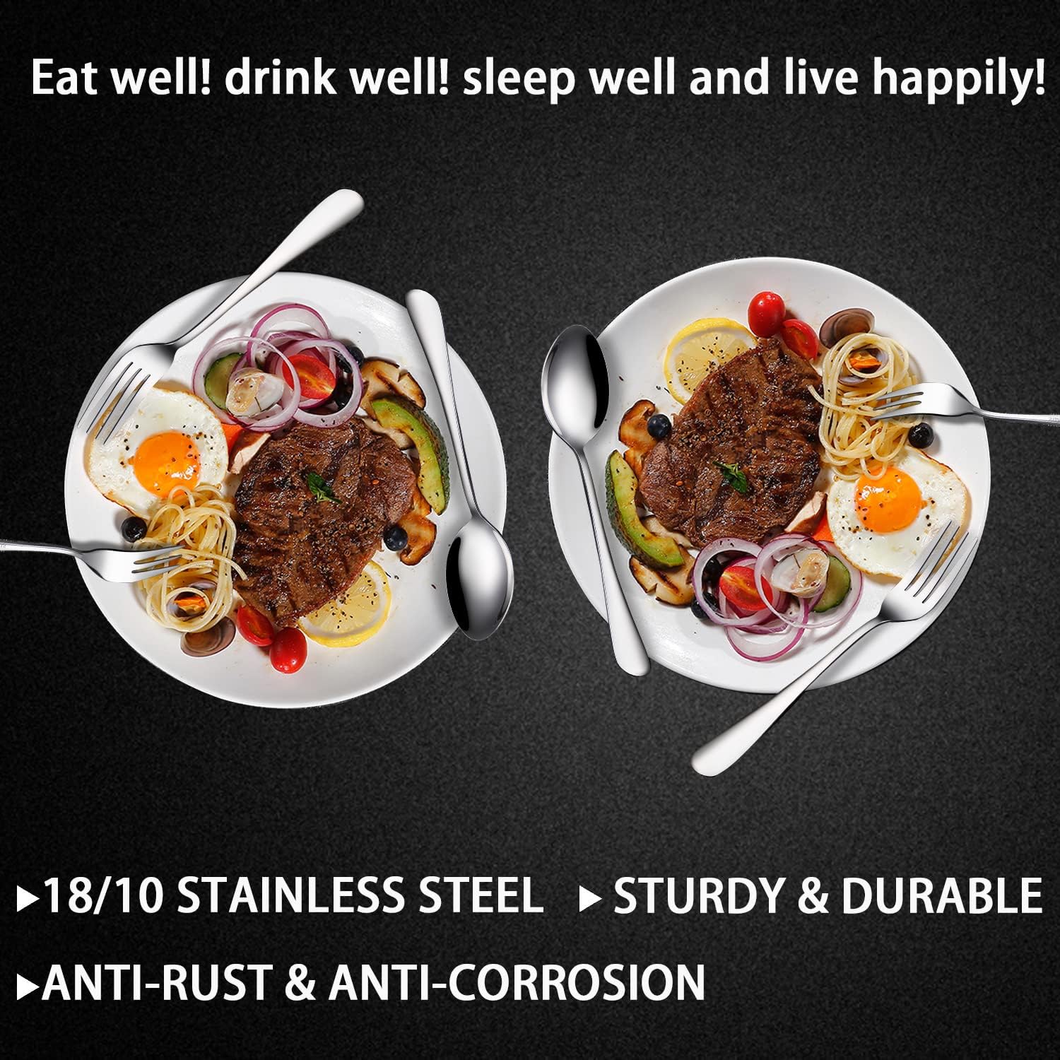 Juego de 40 cucharas, cucharas de cena y cucharas de café, cucharadas de acero inoxidable y cucharas de té, cubiertos pulidos con espejo, juego de