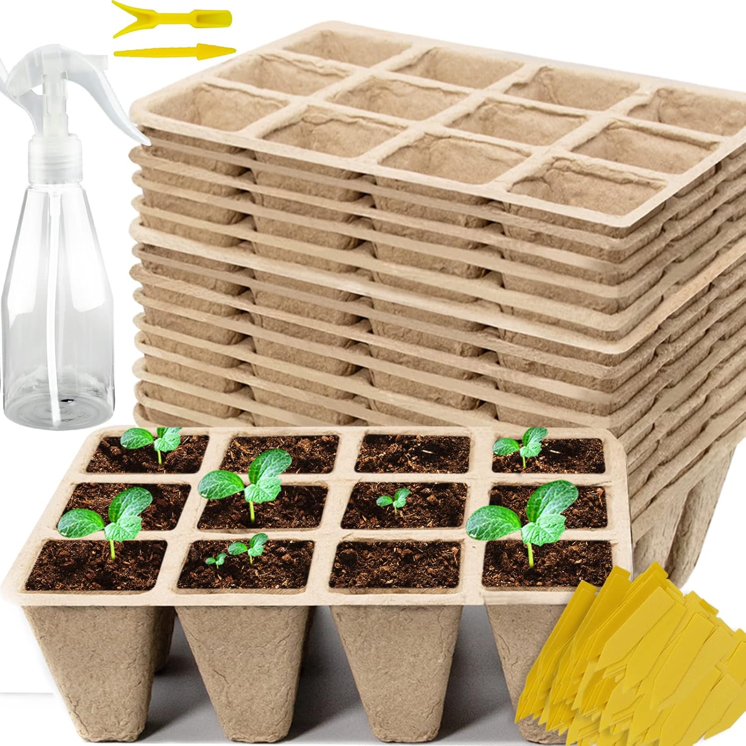 Bandejas de inicio de plántulas de 120 celdas, paquete de 10 macetas de turba biodegradables, kit de iniciación de plántulas, bandejas de