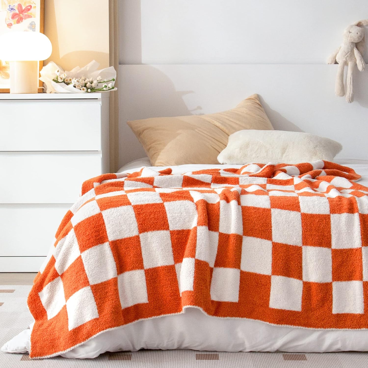 SeaRoomy Manta de cuadros, manta de punto reversible de felpa suave y mullida para sofá y cama, cálida y acogedora manta de microfibra esponjosa