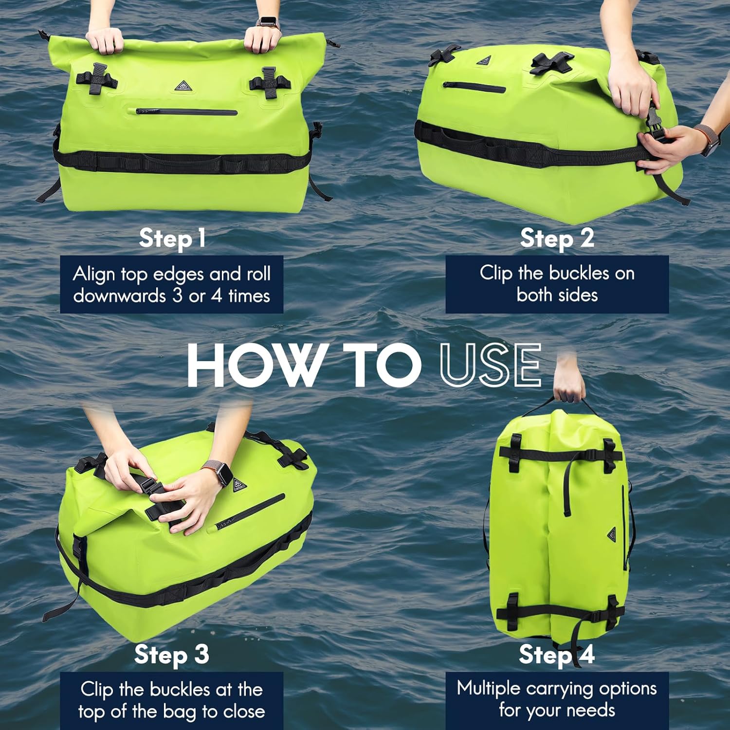 Haimont Mochila de lona grande impermeable con parte superior enrollable, bolsa de lona seca resistente para navegación, viajes, motocicleta, kayak,