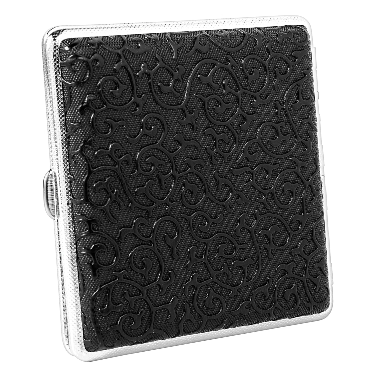 Un estuche de cigarrillos de metal moderno y ultrafino con un clip de resorte de doble cara y un patrón de hierba de espiga retro (20, tangcao negro)