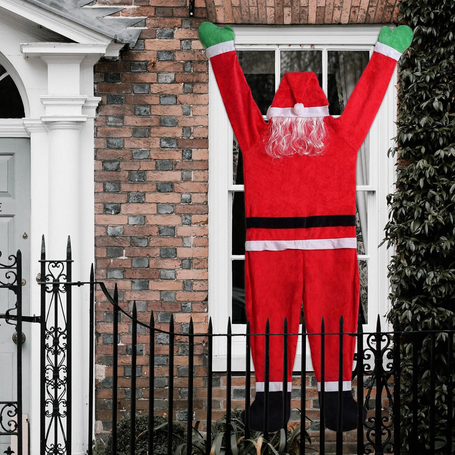 Traje de Papá Noel colgante de 5.5 pies desde el techo de canalón, decoración de Navidad grande, grande, Navidad, escalada, colgante, adornos de