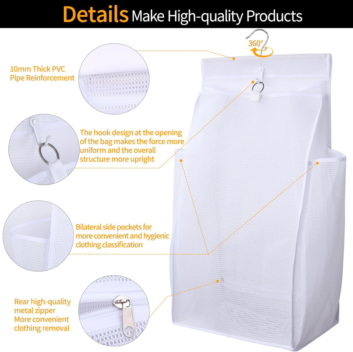 Cesta de lavandería plegable de malla transpirable, color blanco, 24 x 14.2 x 7.5 pulgadas