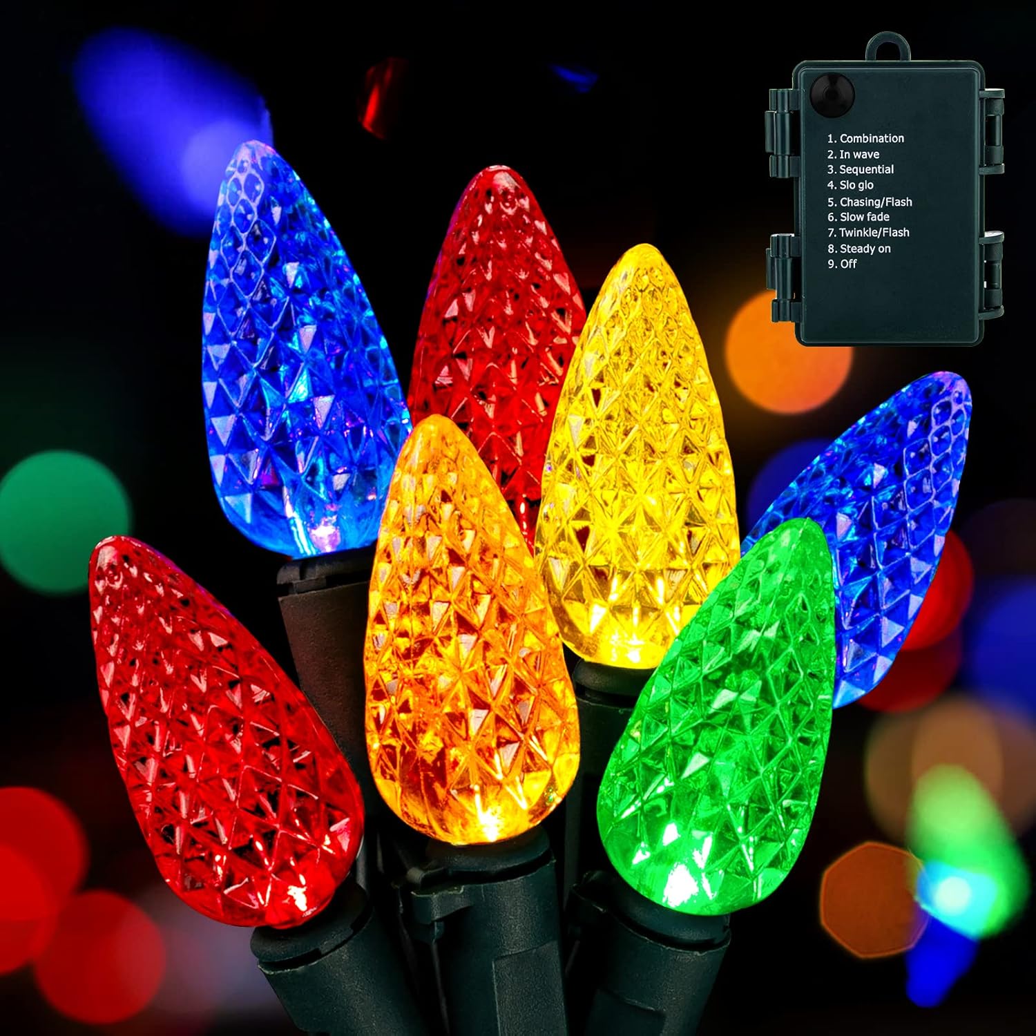 C6 – Guirnalda de luces LED de Navidad, paquete de 2 tiras de luces de fresa de 20 pies con 60 luces LED con temporizador y 8 modos de luz para
