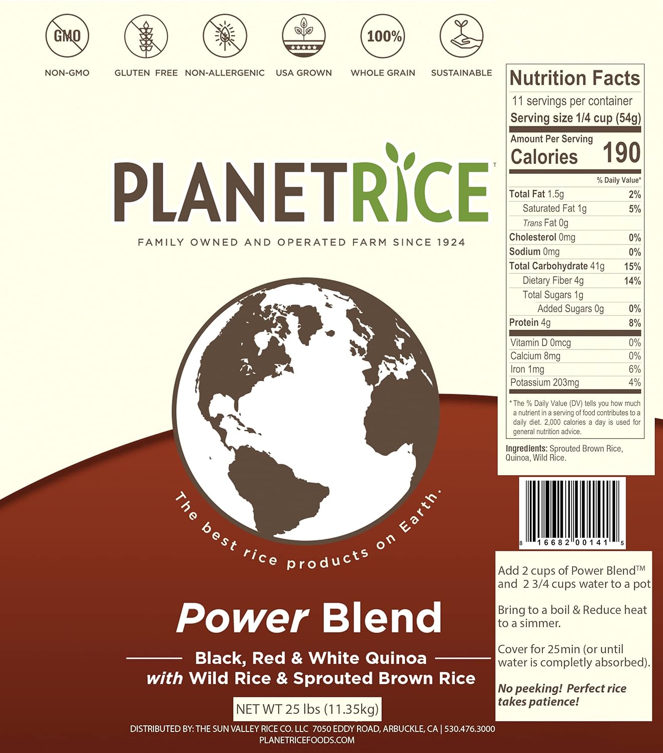 Planet Rice Power Blend – Arroz integral + quinua tricolor + arroz silvestre para preparación de comidas y cocción a granel, sin gluten, vegano,