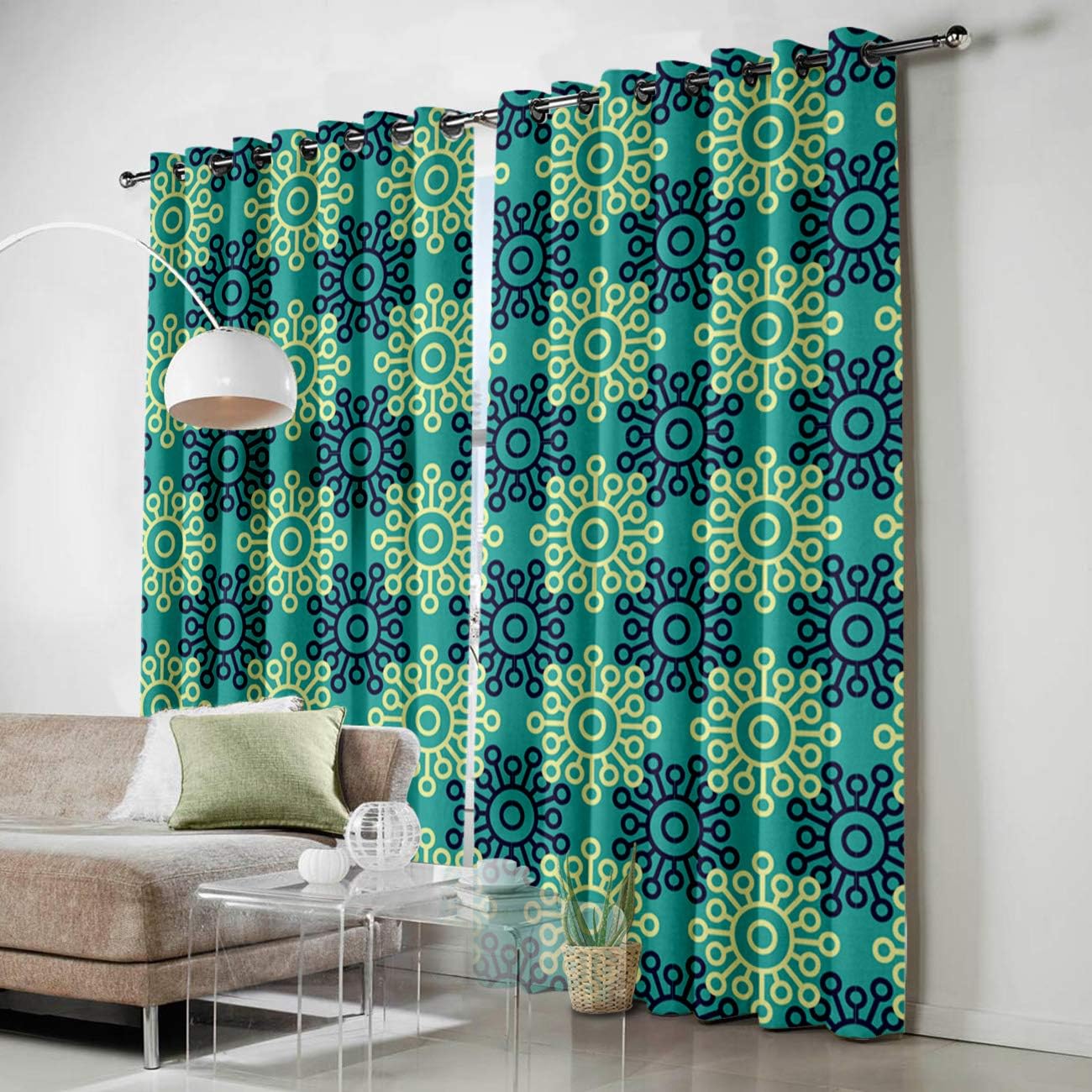 Blackout Curtains Thermal Insulated Green Round Floral Pattern Solid Pattern Metal Grommet Elegant Room Drapes Window Curtain for Bedroom Living