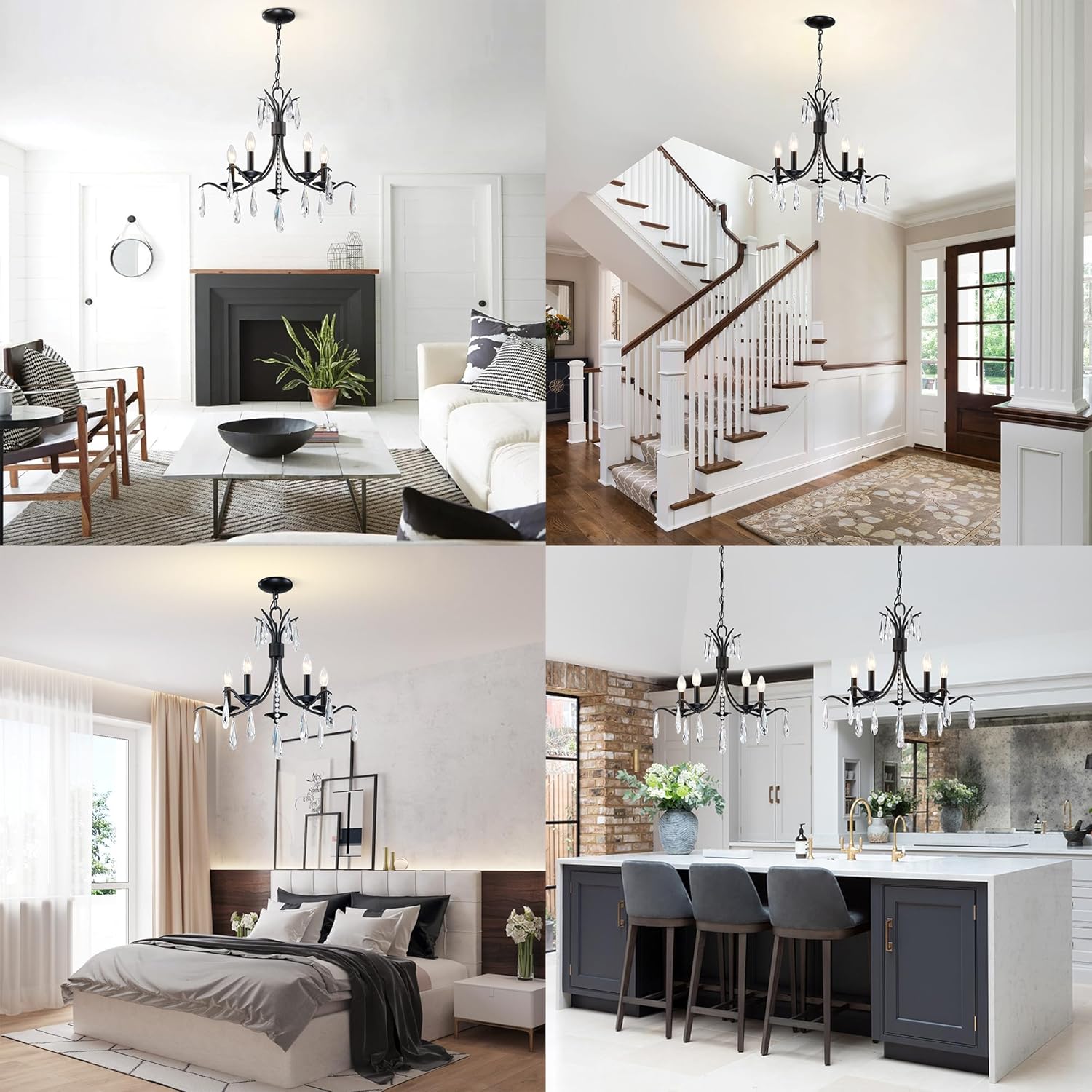 Candelabros de cristal de color negro, lámpara de cristal moderna de 5 luces para sala de estar, accesorio de iluminación colgante de techo para