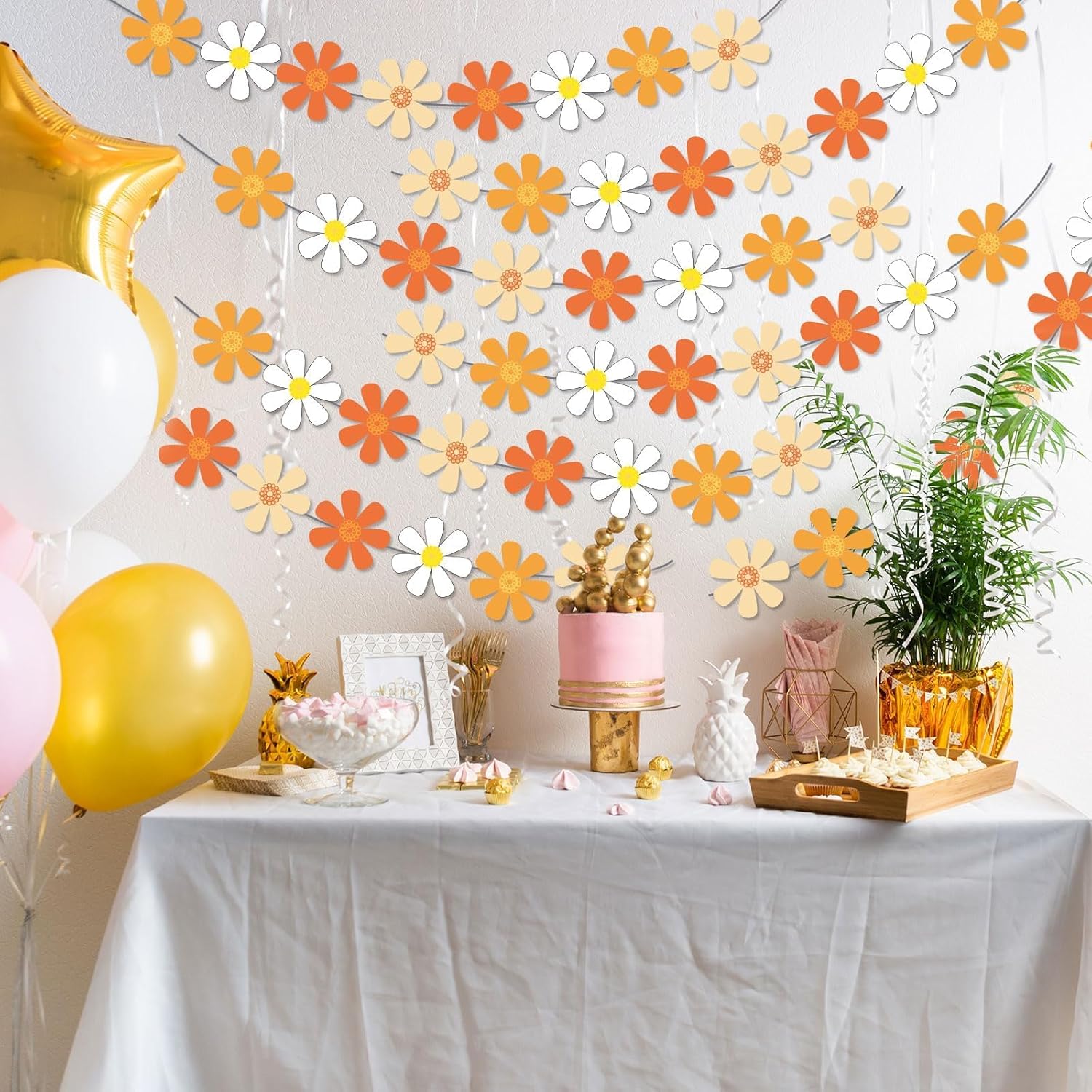 8 piezas de margaritas boho, Groovy suministros para fiesta, pancartas hippie bohemias, kit de guirnalda de flores de margaritas coloridas para