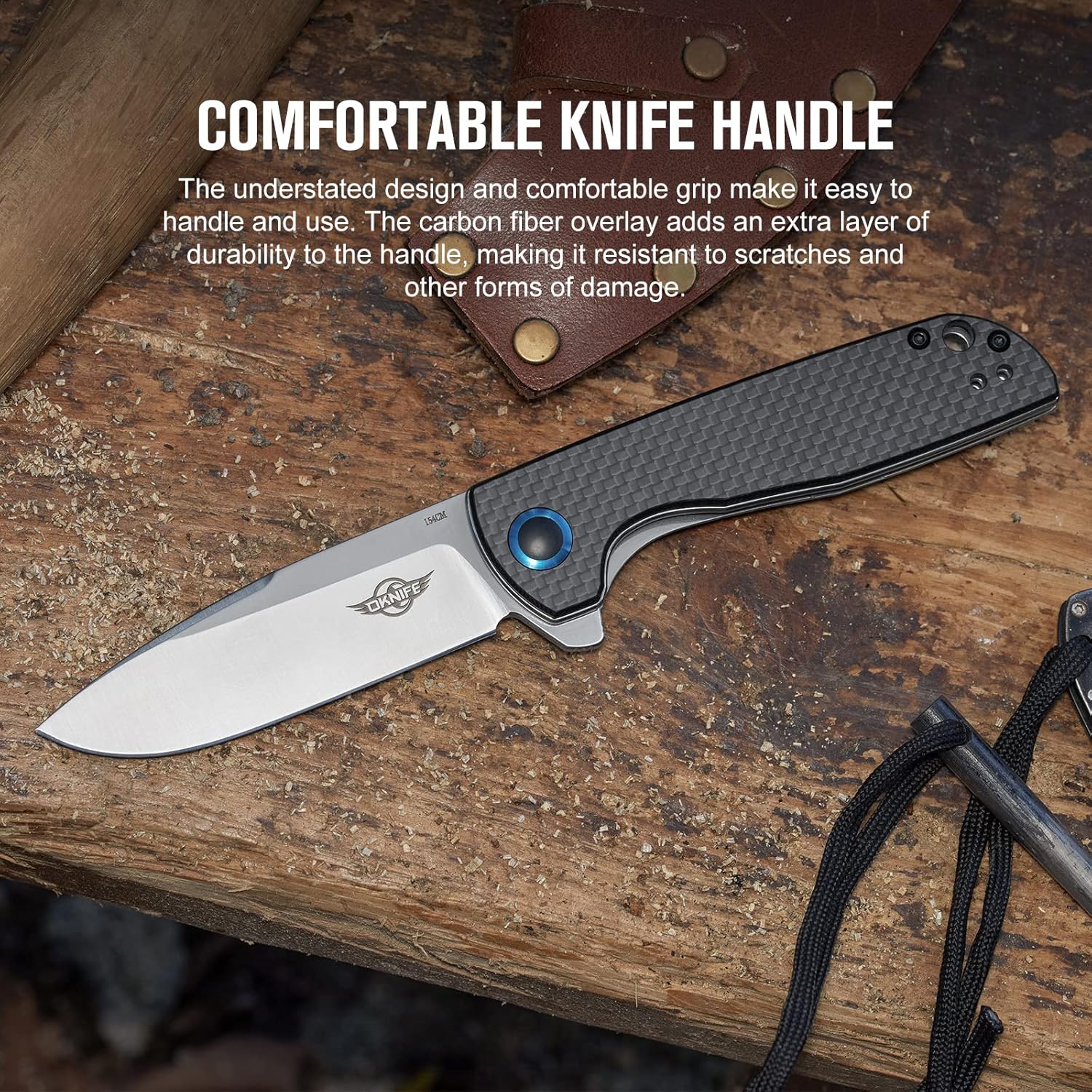 OKNIFE Freeze – Cuchillo de bolsillo EDC con mango de fibra de carbono y hoja de acero de 60.6 in con cuchillo plegable táctico Freeze