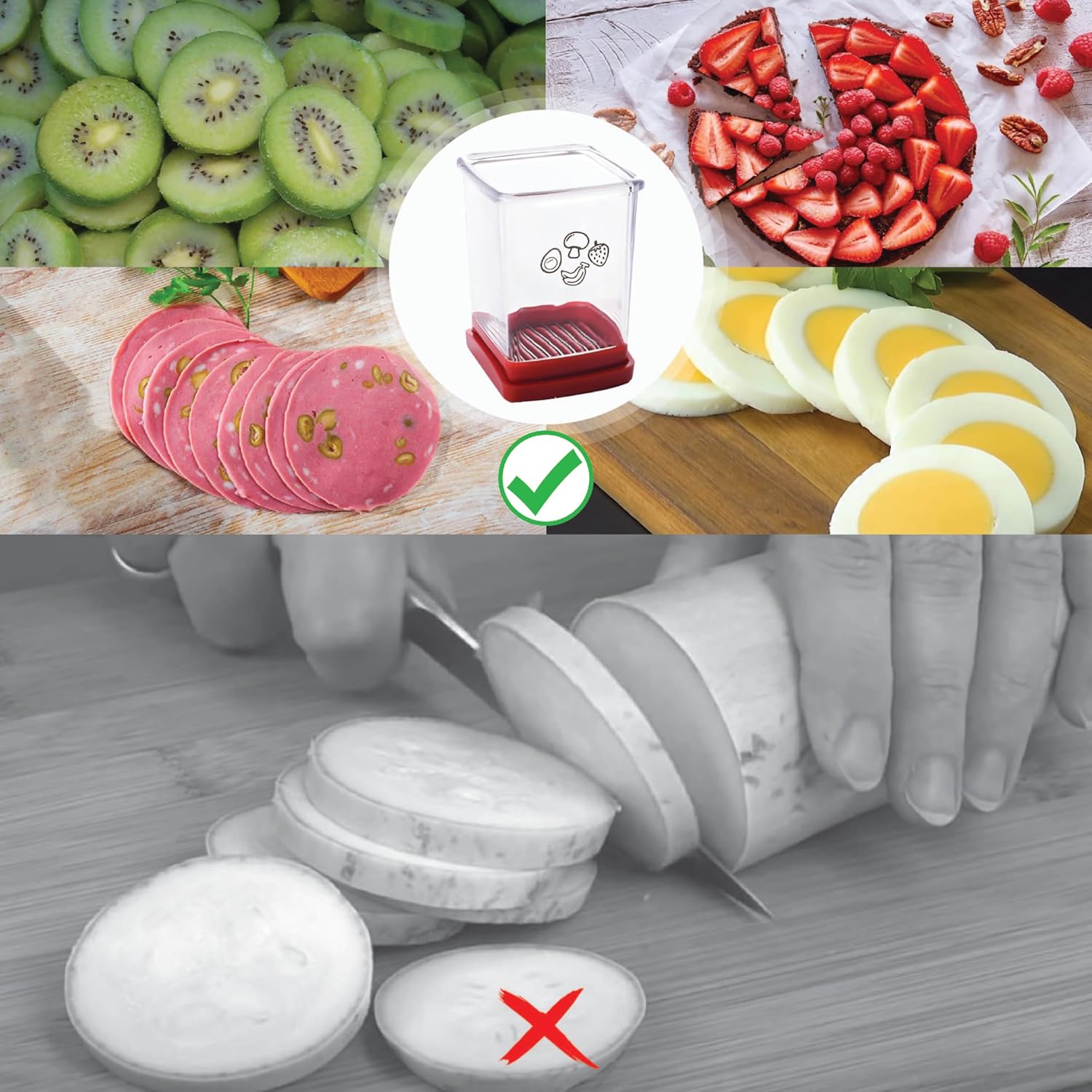 365Home Rebanador rápido de frutas y verduras, de acero inoxidable, cortador de huevos, cortador de fresas, para hacer rápidamente ensalada de