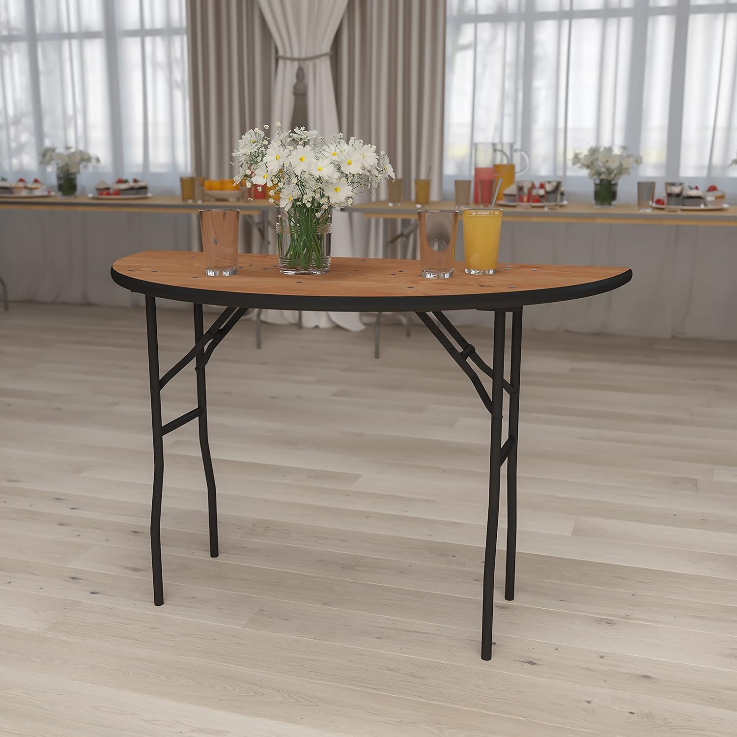 EMMA + OLIVER Mesa de banquete plegable de madera semicircular de 4 pies – Mesa para eventos y catering