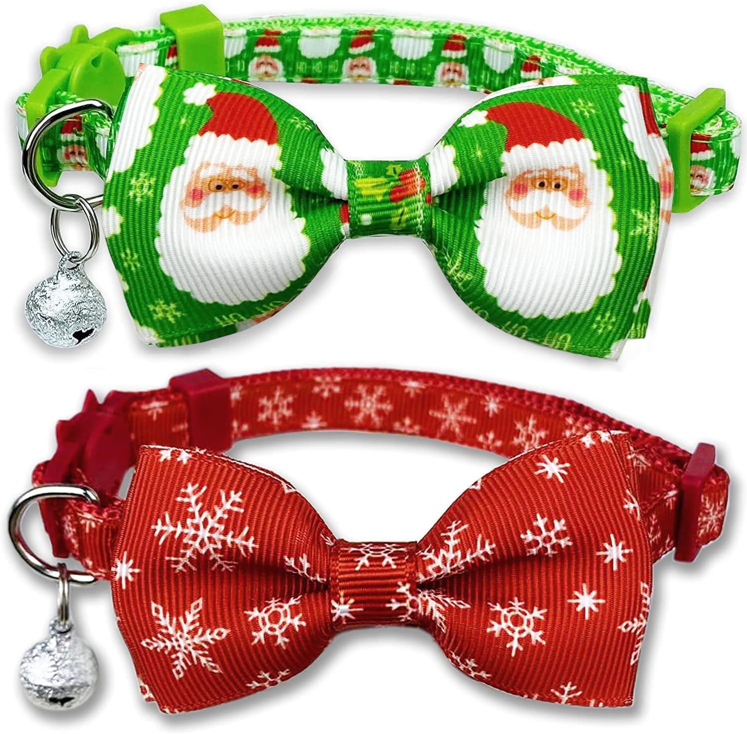 Pohshido Collar de gato navideño con pajarita y campana, paquete de 2 gatitos de invierno para niño y niña