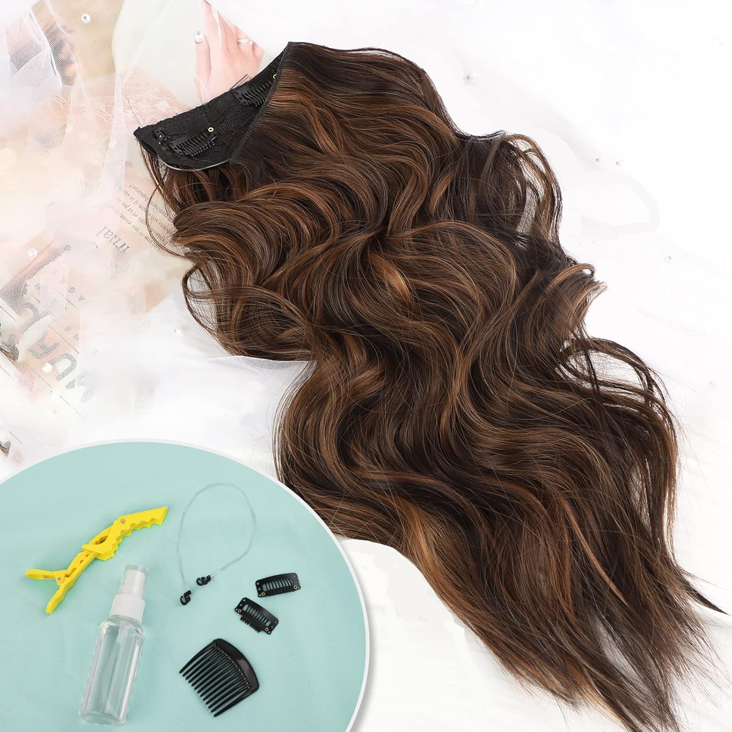Extensión de cabello de alambre invisible con clips de seguridad, extensiones secretas de 20 pulgadas para mujer, extensiones onduladas sintéticas