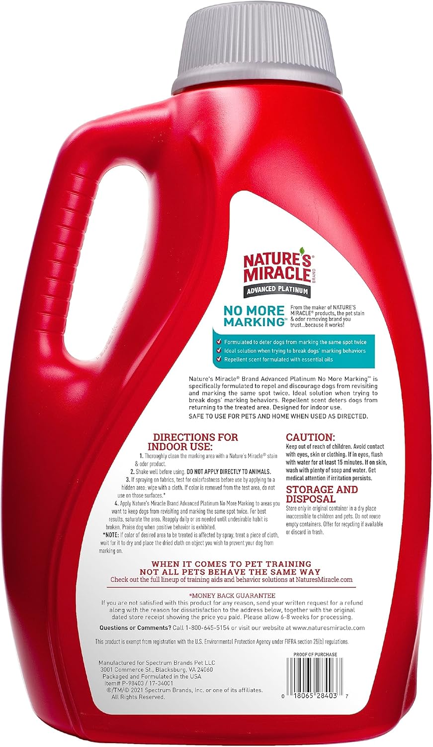 Nature’s Miracle Advanced Platinum no más marcas, 128 onzas, ayuda a desalentar el marcado repetitivo de mascotas