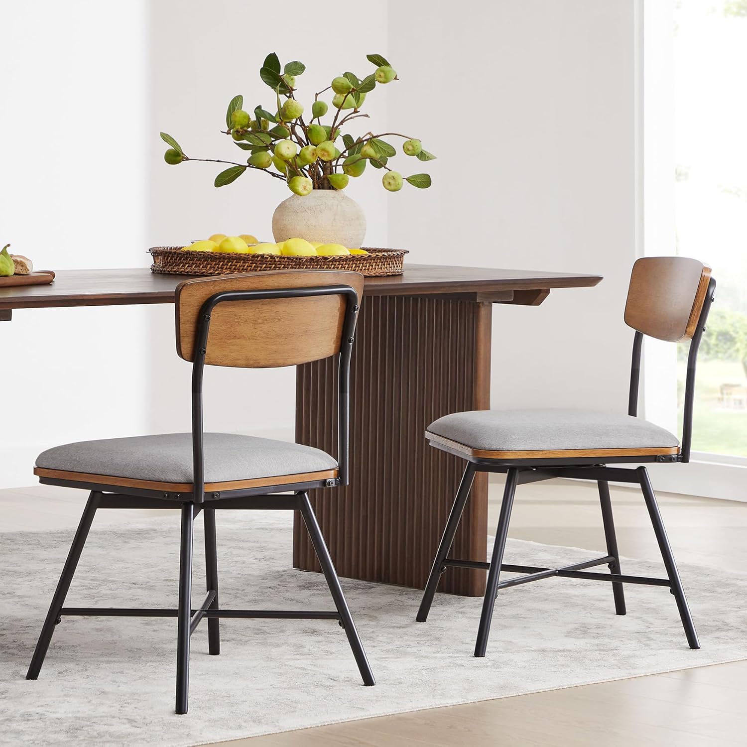 CHITA Juego de 2 sillas de comedor modernas giratorias, sillas de cocina de comedor de tela, sillas de comedor tapizadas de mediados de siglo con