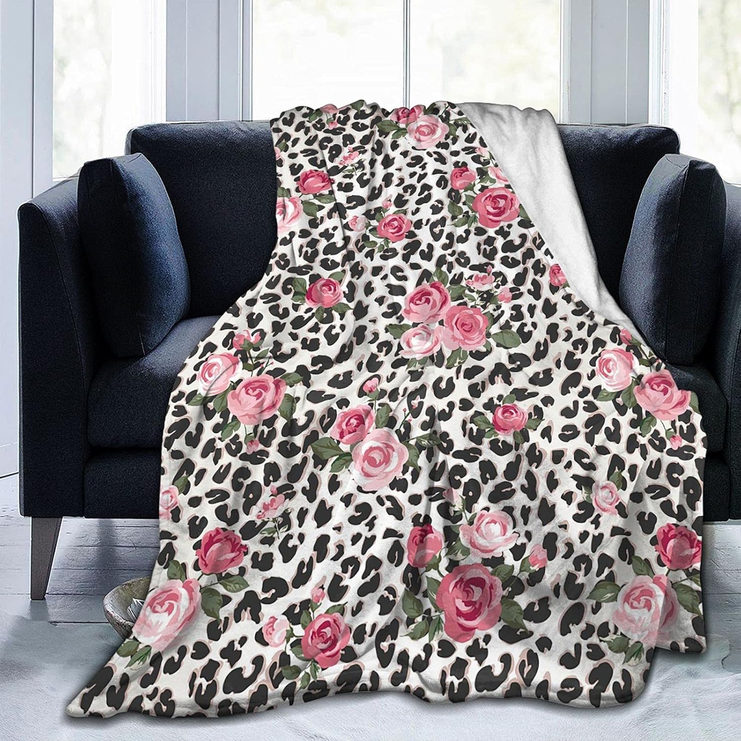 Manta de forro polar sin costuras con diseño de rosa bonita para sofá, gruesa y mullida, cálida y suave, para sofá, 40 x 50 pulgadas
