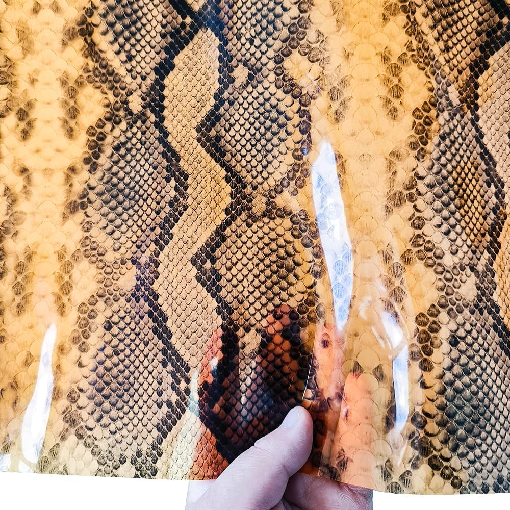 JINR – Hojas de vinilo de cuero transparente de serpiente, hojas de tela de piel sintética impermeable, 1 rollo de 12 x 48 pulgadas, perfectas para