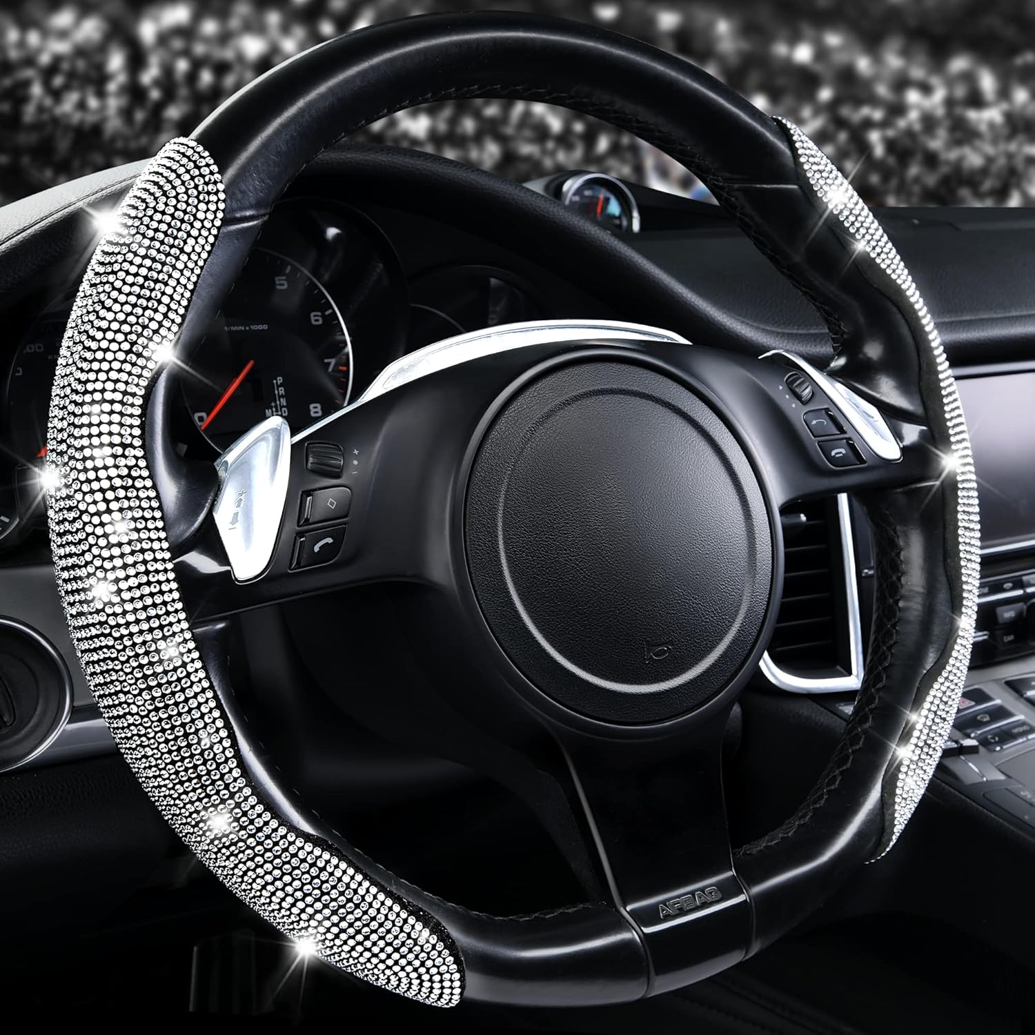 CAR PASS Funda para volante con diamantes de imitación de cristal, protector de rueda segmentado, antideslizante, lindos accesorios de automóvil,