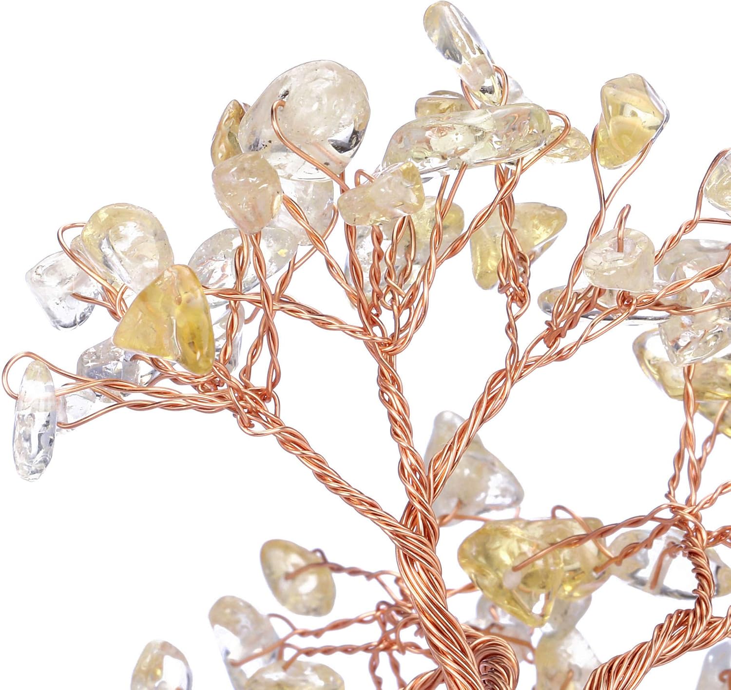 Jovivi Árbol de cristal de citrino natural, cristales curativos crudos, base de fluorita, árbol de dinero bonsái para decoración de mesa de oficina