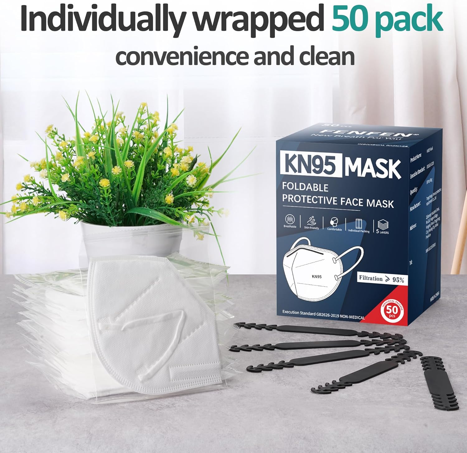 FENFEN KN95 – Mascarilla desechable para adultos, KN95, mascarillas de colores para mujeres y hombres, 5 capas de protección, transpirable, cómoda,