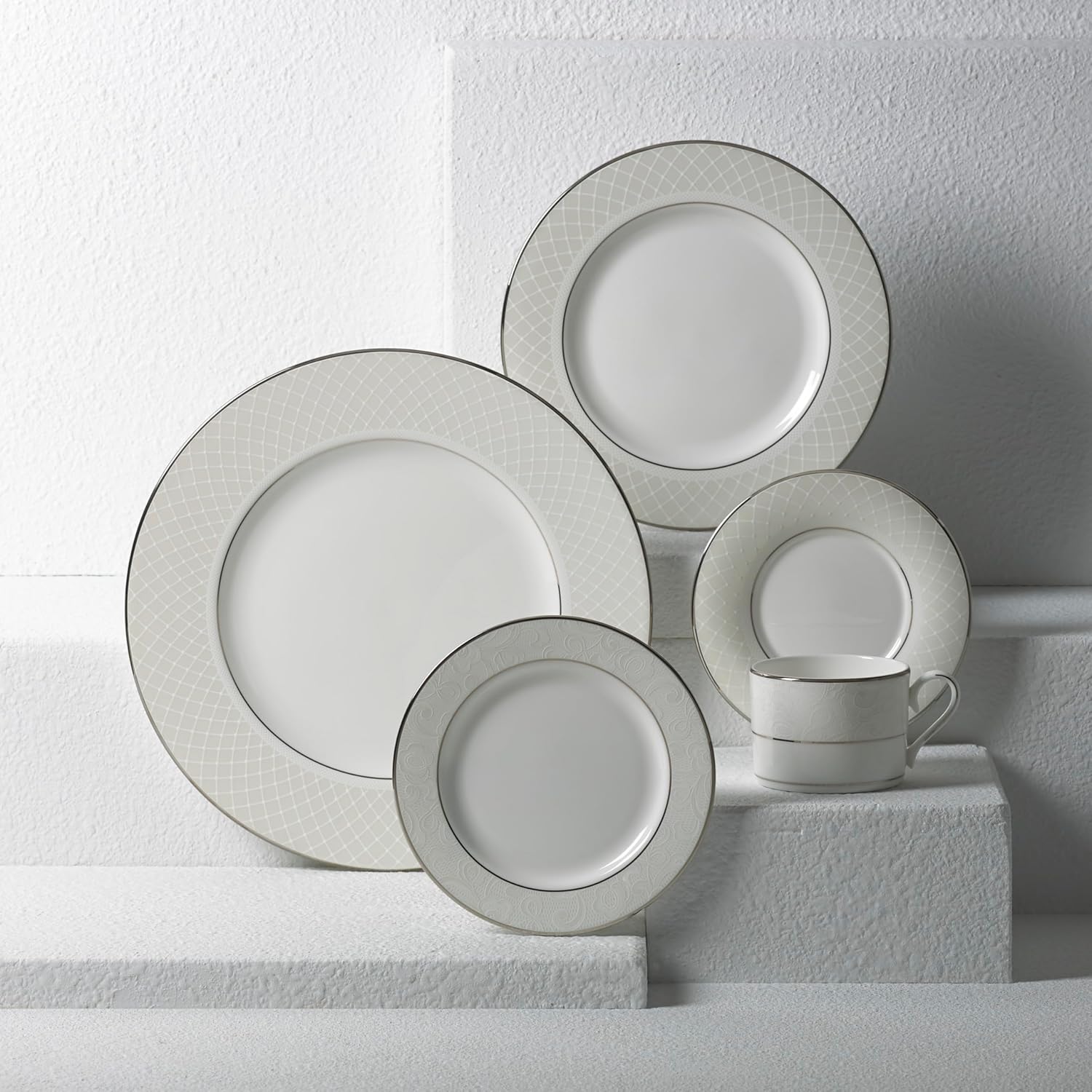Lenox Lenox – Juego de 5 piezas de encaje veneciano, juego de 5 piezas, vajilla fina de encaje veneciano, color blanco