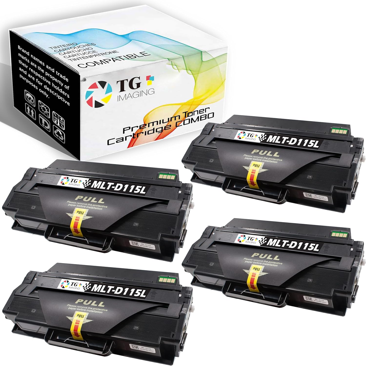 TG Imaging Paquete de 4 cartuchos de tóner compatibles MLT-D115L para Samsung MLTD115L, funciona con impresoras Xpress M2820 M2870 M2820DW (4