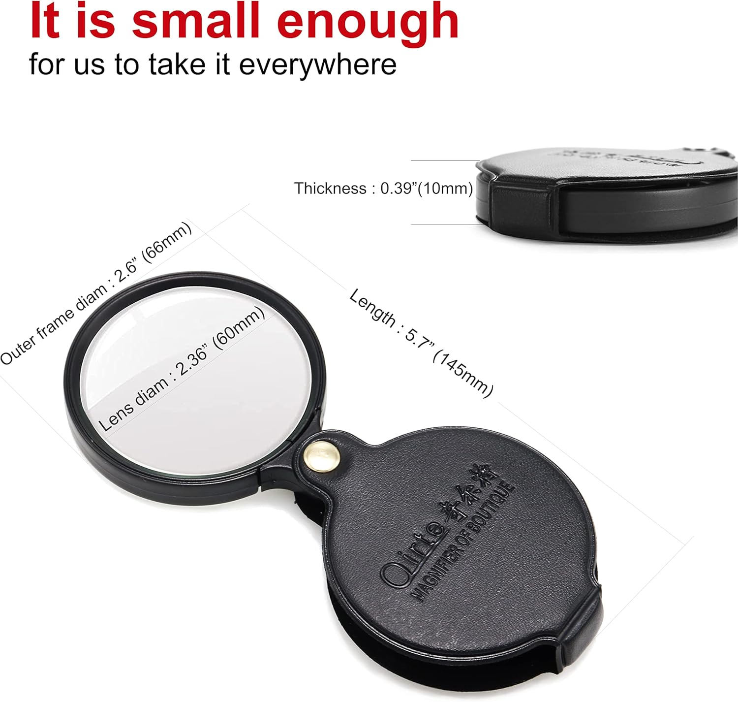 10X Small Pocket Magnifier Glass, Mini Folding Magnifying Lenses with Rotating Protective Leather Sheath for Seniors Reading, Inspection, Kids for