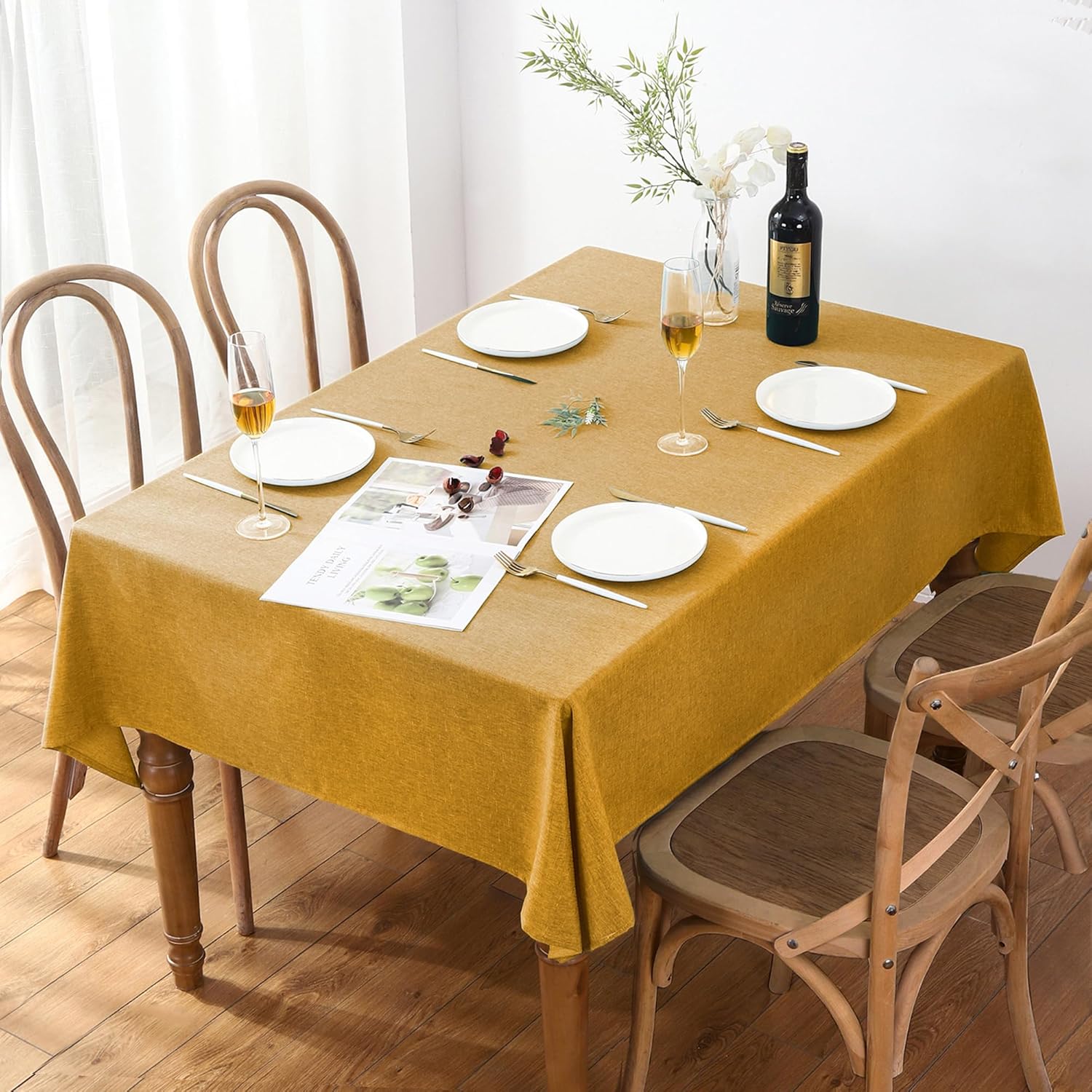 Mantel rectangular de tela texturizada de 52 x 70 pulgadas, mantel impermeable de otoño, mantel de poliéster sin arrugas, mantel de cocina y
