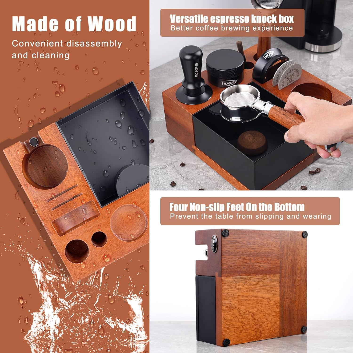 IKAPE V5 – Caja organizadora de café expreso apta para almacenamiento de 2.283 in, distribuidor, portafiltro y accesorios de pantalla de disco, base