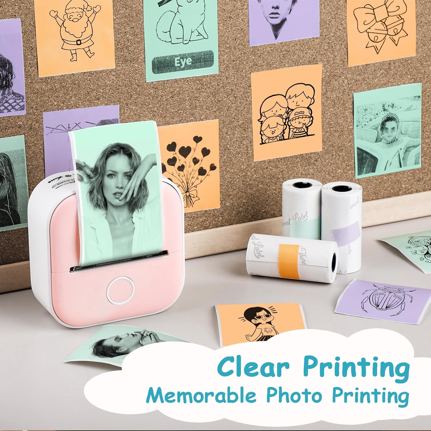 Omezizy Papel térmico moradoverdenaranja para impresora de calcomanías T02, papel adhesivo funciona con mini impresora T02M02XM02L, dura 10 años,