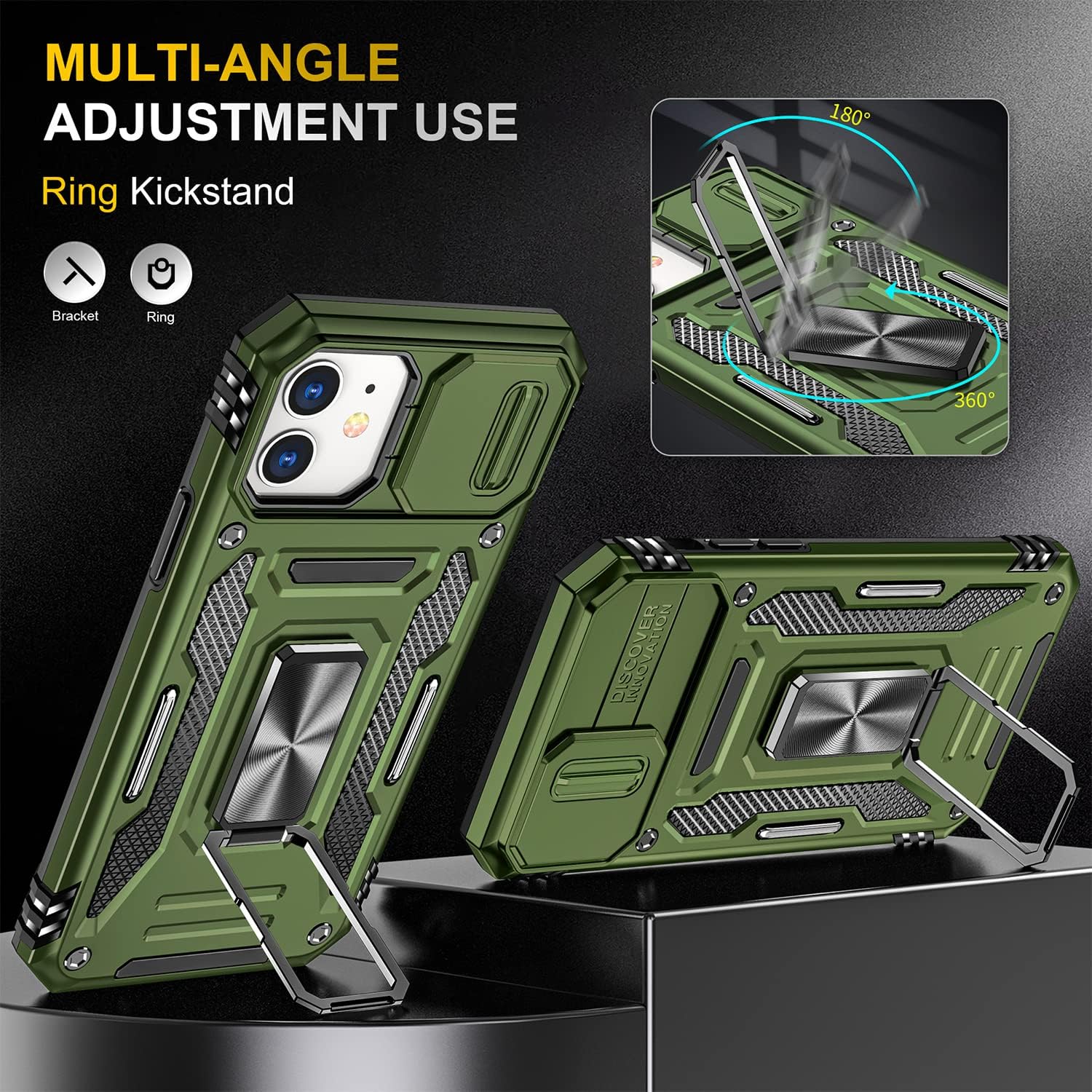 PASNEW Funda para iPhone 11 con protección de lente, rotación de 360, anillo manético, cubierta de cámara militar, cuerpo completo, a prueba de