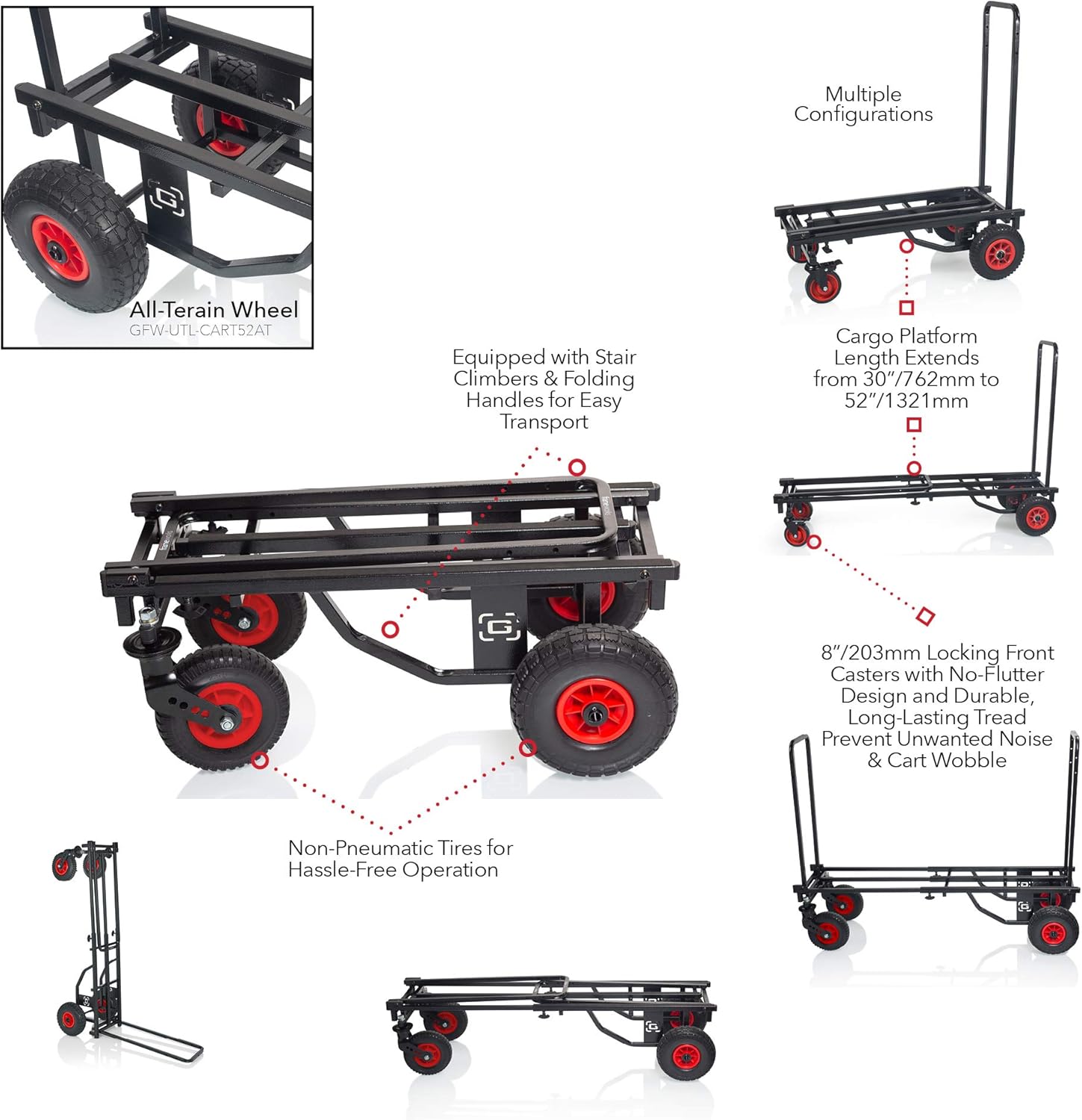 Gator Frameworks Carrito plegable multiutilidad con extensión de 30-52″ y capacidad de carga de 500 libras (GFW-UTL-CART52)