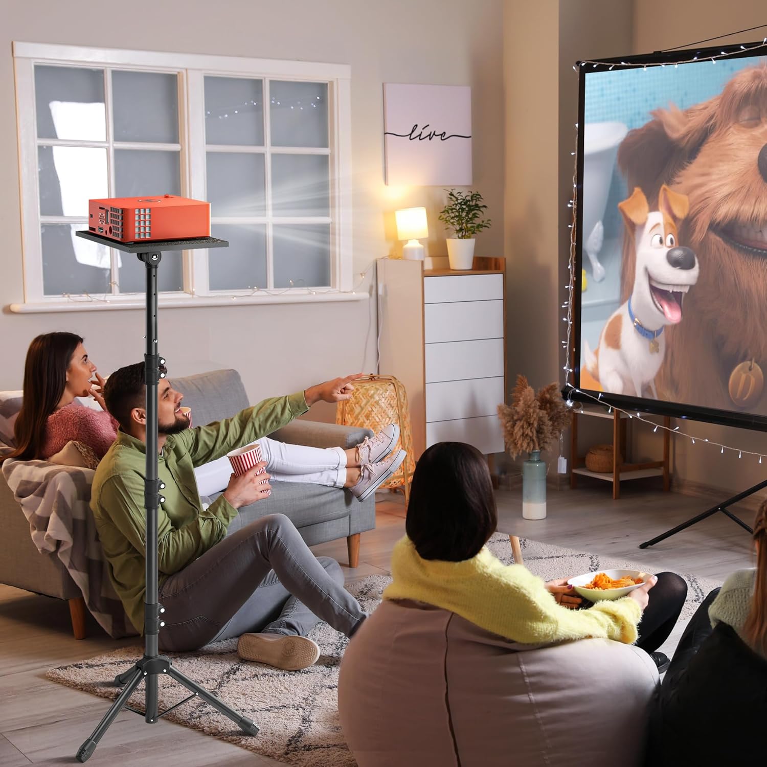 OPKING Trípode ajustable para proyector alto, soporte de trípode para laptop de 22 a 62 pulgadas con pestillo de seguridad y soporte para teléfono