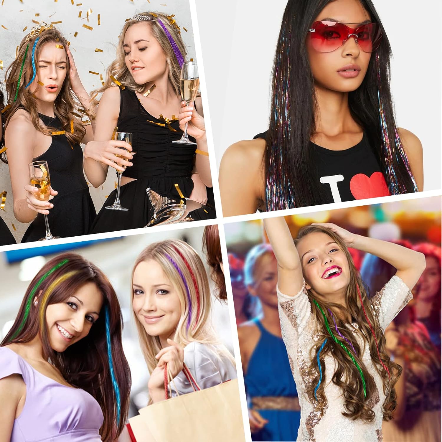 Hairro Extensión de cabello de oropel con herramienta, extensiones de cabello brillante y tensil de cabello de hadas, mechones de oropel para