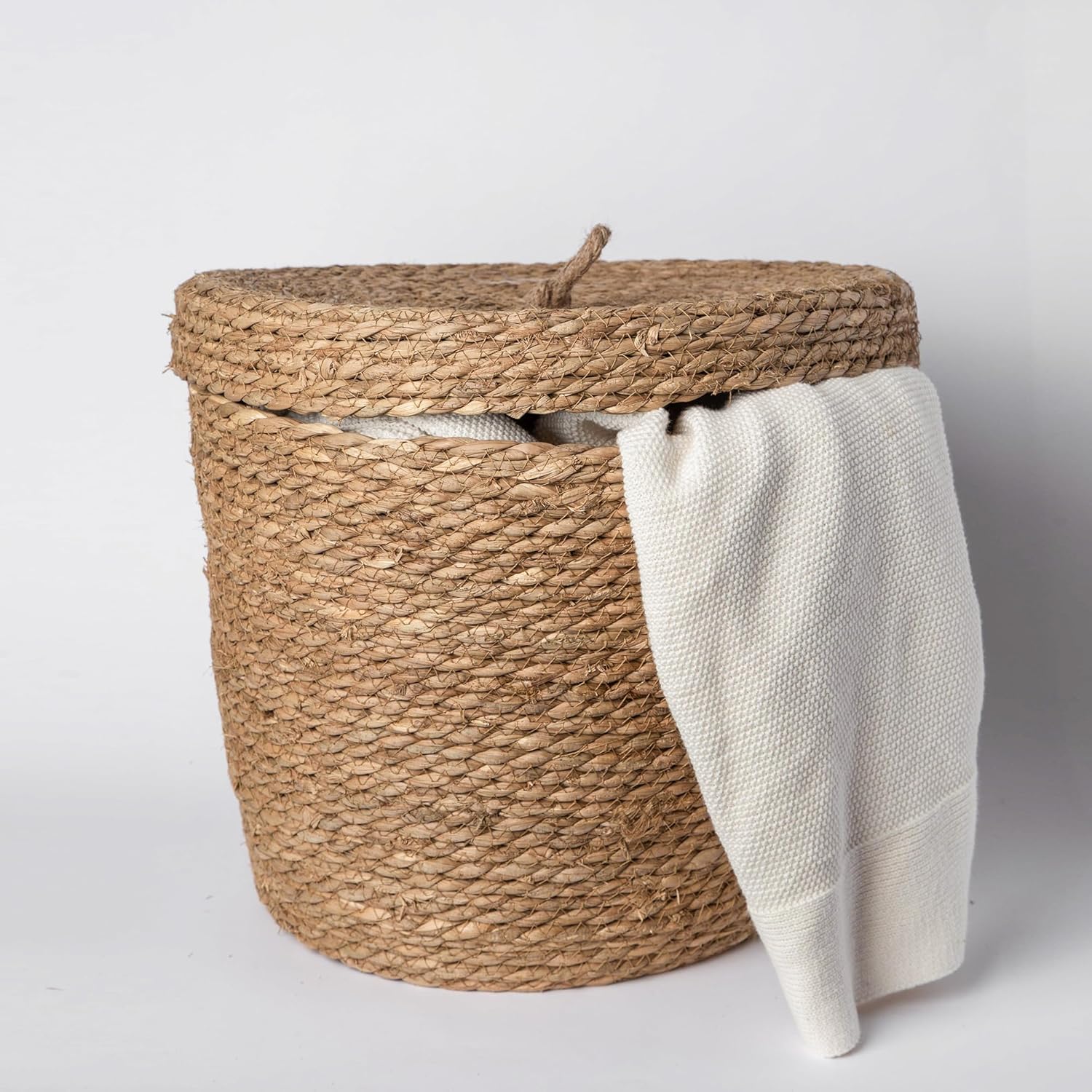 Cesta artesanal de algas marinas con tapa. Cestas decorativas para almacenamiento. Cesta de cuerda natural con tapa. Cestas tejidas de pastos