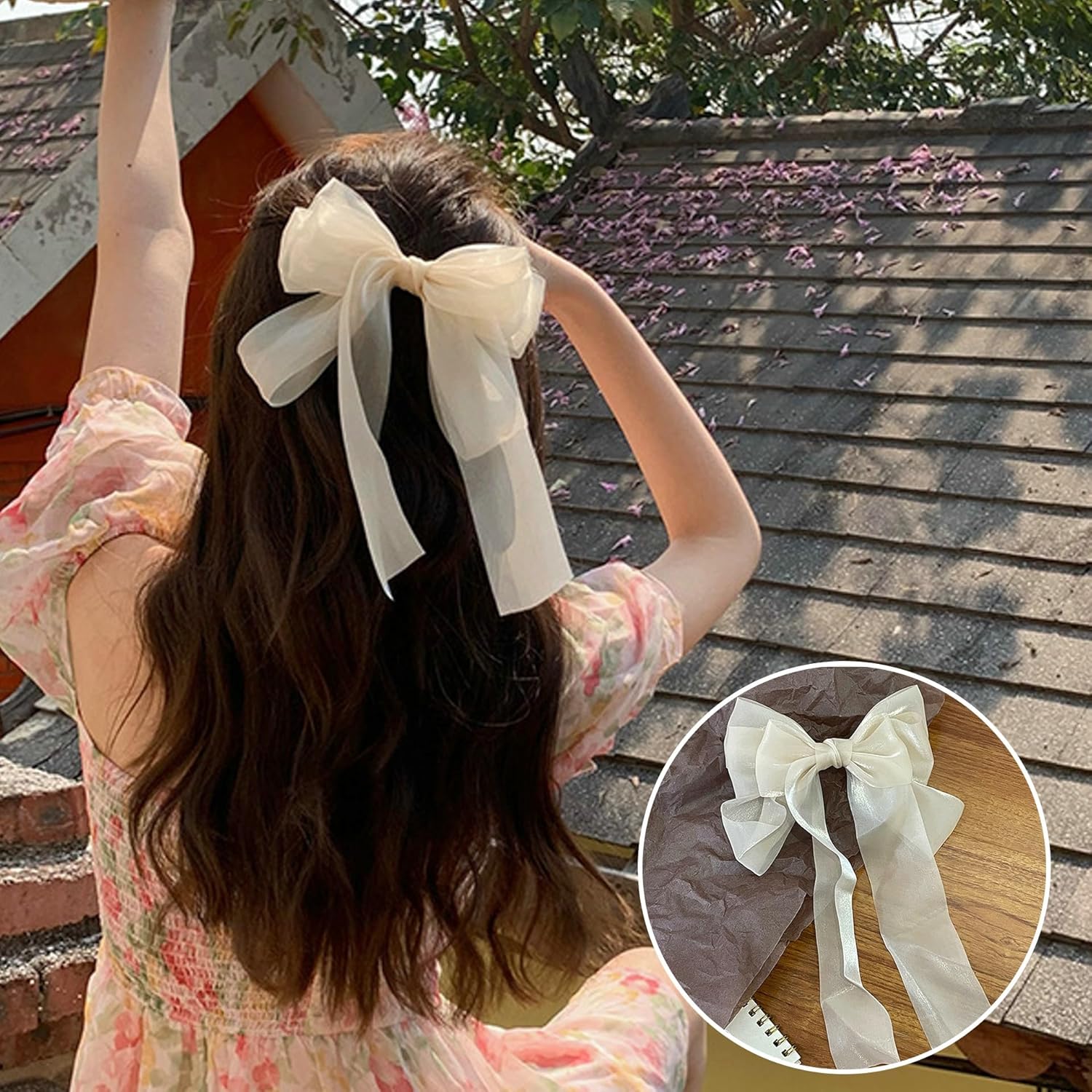 papasgix Lazos para el pelo para mujeres y niñas, clip de lazo con colas largas, lazos para el pelo, cintas para el cabello, accesorios para el
