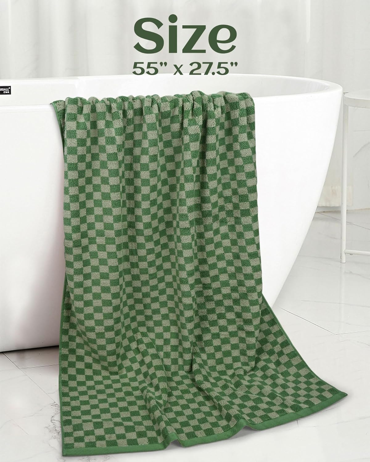Toallas de baño de lujo para baño, color verde a cuadros (54 x 28 pulgadas), toallas de ducha de algodón suave y absorbente de 480 GSM, paquete de