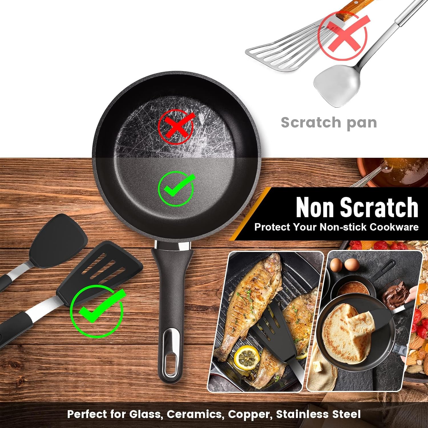 GEEKHOM – Espátulas de silicona para utensilios de cocina antiadherentes, 600 F, resistentes al calor, extra grandes y anchas, espátulas flexibles